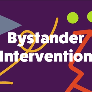 Bystander intervention. Purple background with pressure arrows.