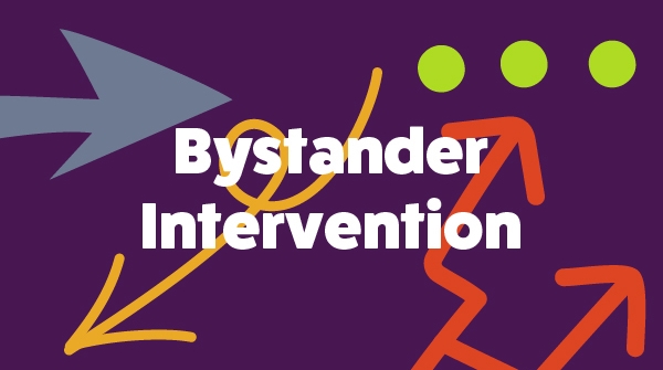 Bystander intervention. Purple background with pressure arrows.