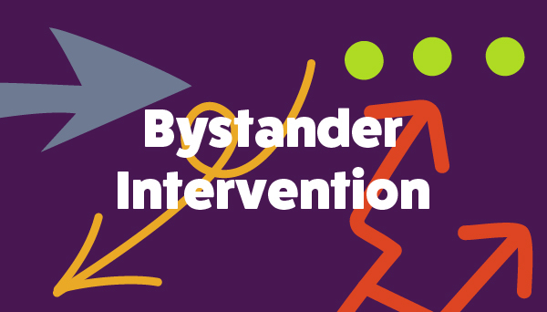 Bystander intervention. Purple background with pressure arrows.